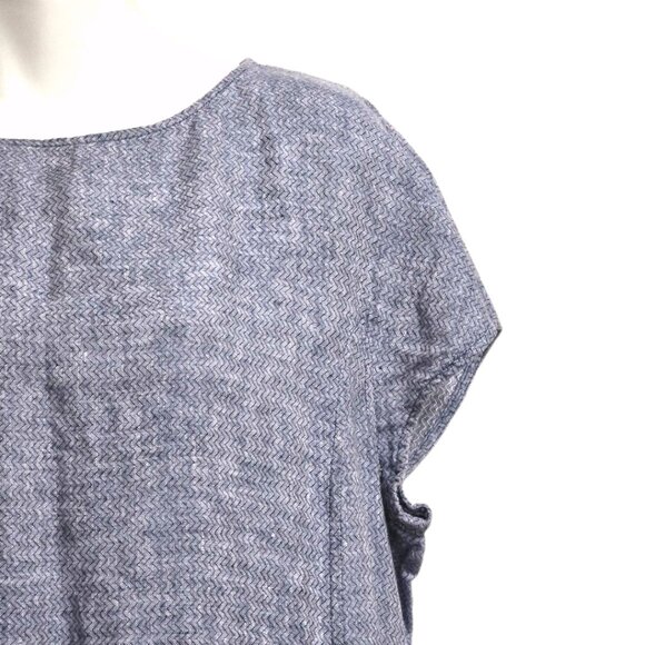 Eileen Fisher Blue Chevron Cap Sleeve Organic Linen Shift Dress Sz XL - Picture 4 of 10